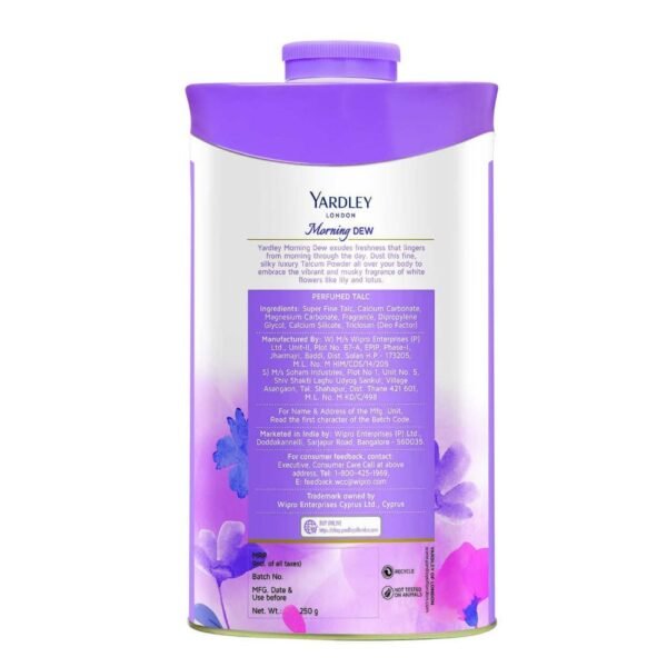 Yardley London Morning Dew Perfumed Talc for Women, 250g - Image 3