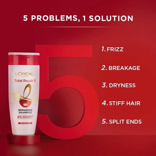 L'Oreal Paris Shampoo, For Damaged and Weak Hair, With Pro-Keratin + Ceramide, Total Repair 5, 340ml - Image 4